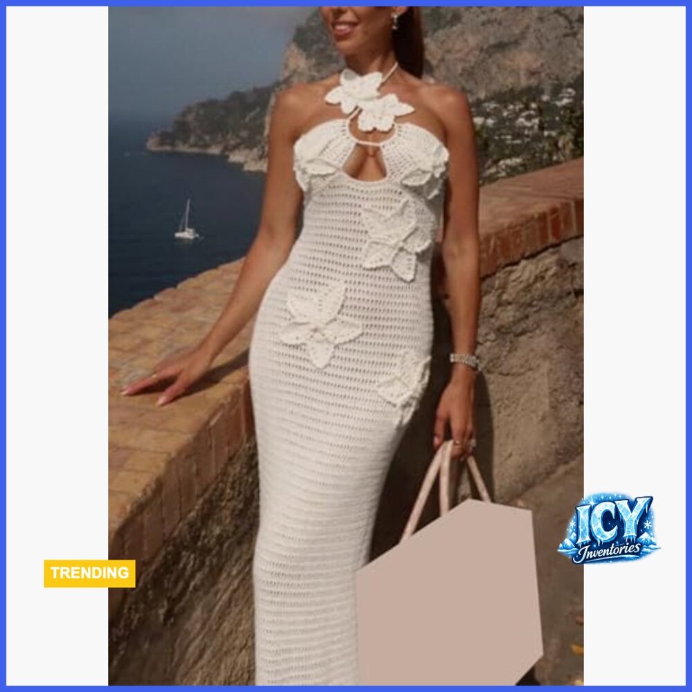 Polyester Spandex Halter Backless Maxi Dress Beac… - image 3